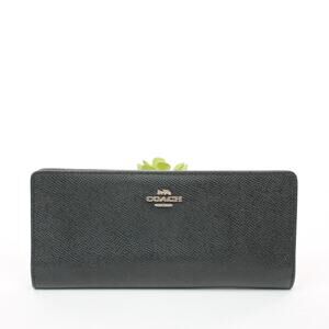 Coach Black Crossgrain Leather Slim Wallet